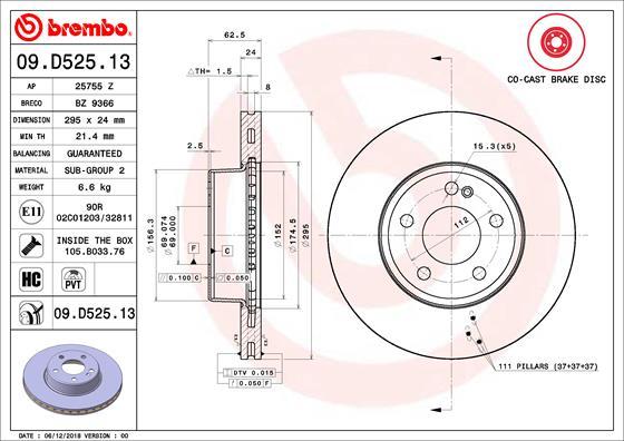 Brembo 09.D525.13 - Jarrulevy inparts.fi