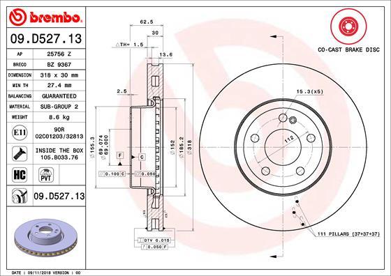 Brembo 09.D527.13 - Jarrulevy inparts.fi