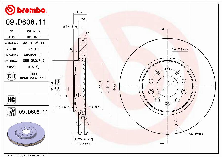 Brembo 09.D608.11 - Jarrulevy inparts.fi