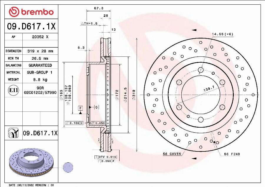 Brembo 09.D617.1X - Jarrulevy inparts.fi