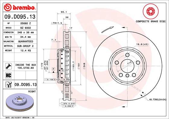 Brembo 09.D095.13 - Jarrulevy inparts.fi