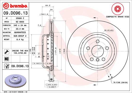 Brembo 09.D096.13 - Jarrulevy inparts.fi