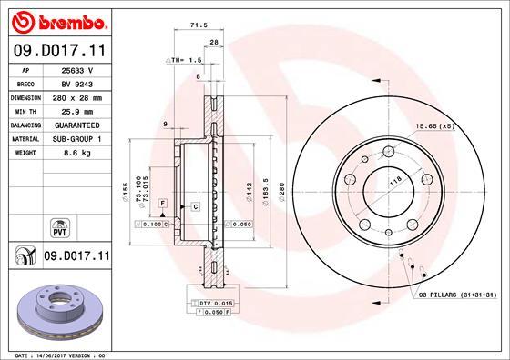 Brembo 09.D017.11 - Jarrulevy inparts.fi