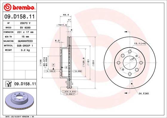 Brembo 09.D158.11 - Jarrulevy inparts.fi