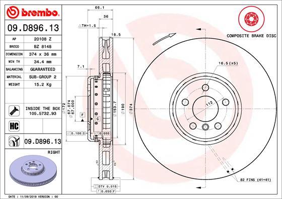 Brembo 09.D896.13 - Jarrulevy inparts.fi