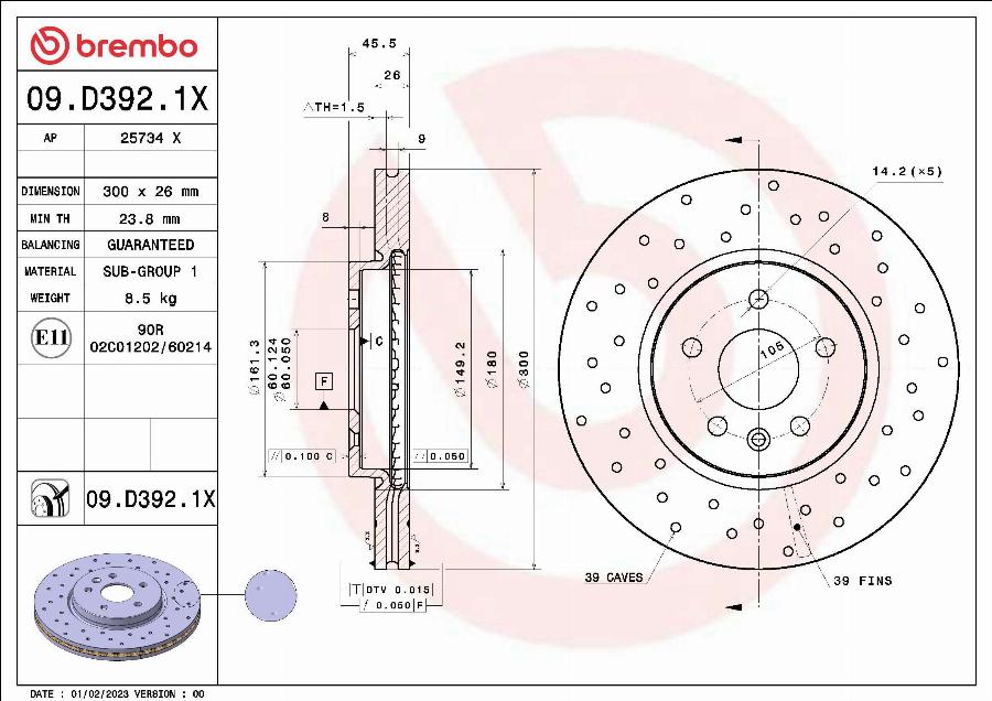 Brembo 09.D392.1X - Jarrulevy inparts.fi