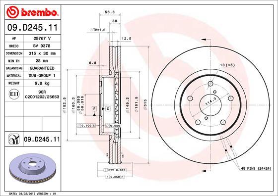 Brembo 09.D245.11 - Jarrulevy inparts.fi