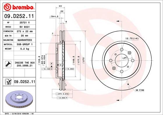 Brembo 09.D252.11 - Jarrulevy inparts.fi