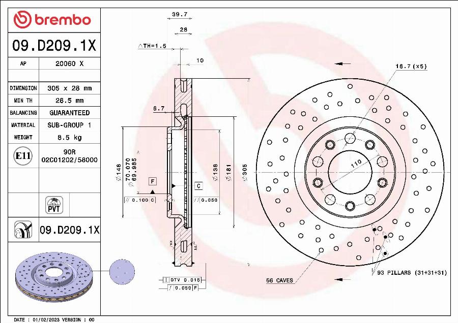 Brembo 09.D209.1X - Jarrulevy inparts.fi