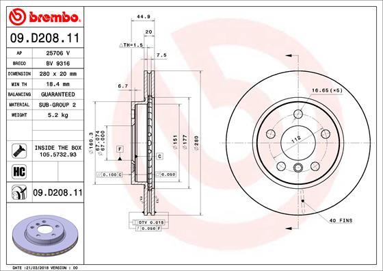 Brembo 09.D208.11 - Jarrulevy inparts.fi