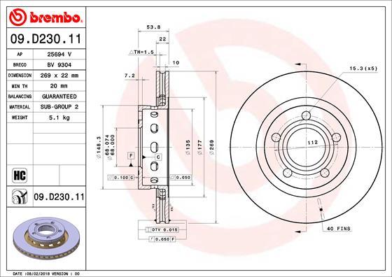 Brembo 09.D230.11 - Jarrulevy inparts.fi