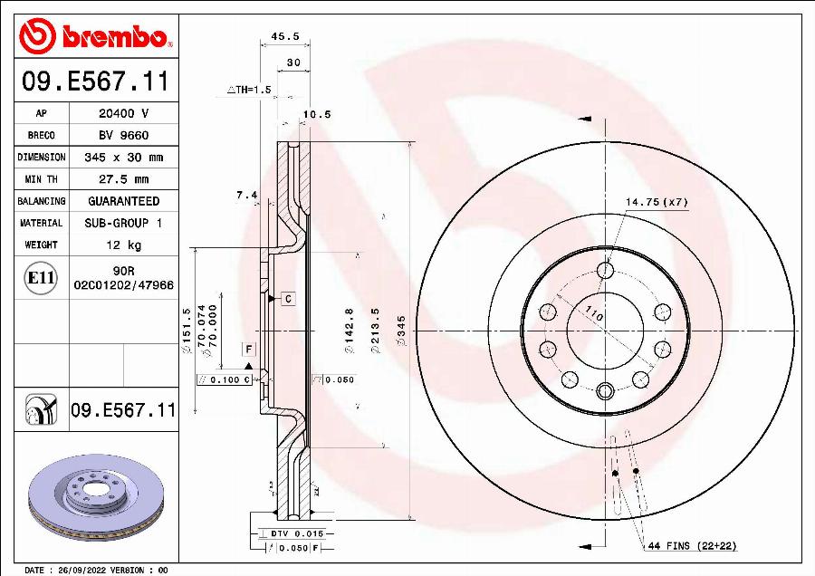 Brembo 09.E567.11 - Jarrulevy inparts.fi