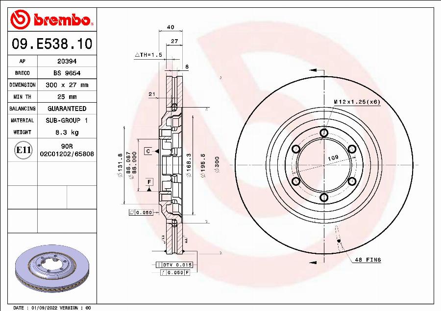 Brembo 09.E538.10 - Jarrulevy inparts.fi