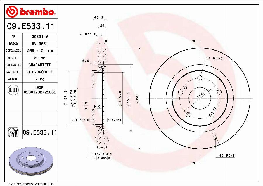 Brembo 09.E533.11 - Jarrulevy inparts.fi