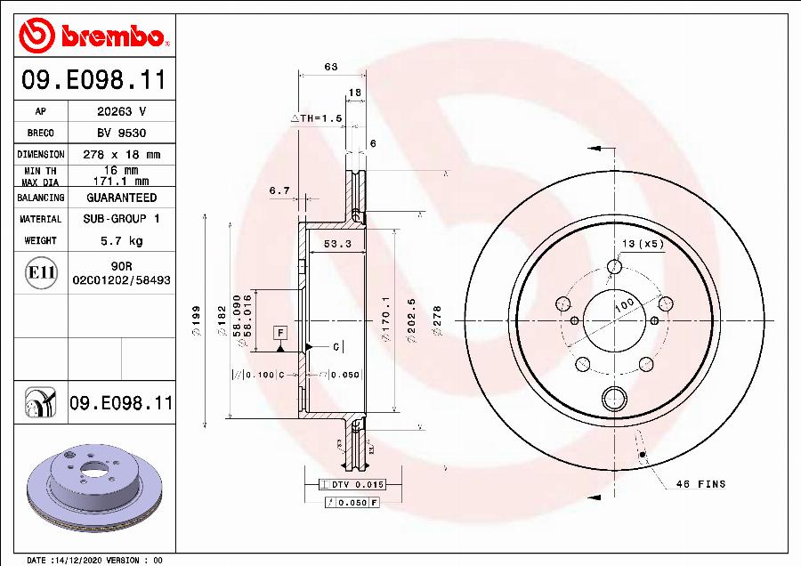 Brembo 09.E098.11 - Jarrulevy inparts.fi