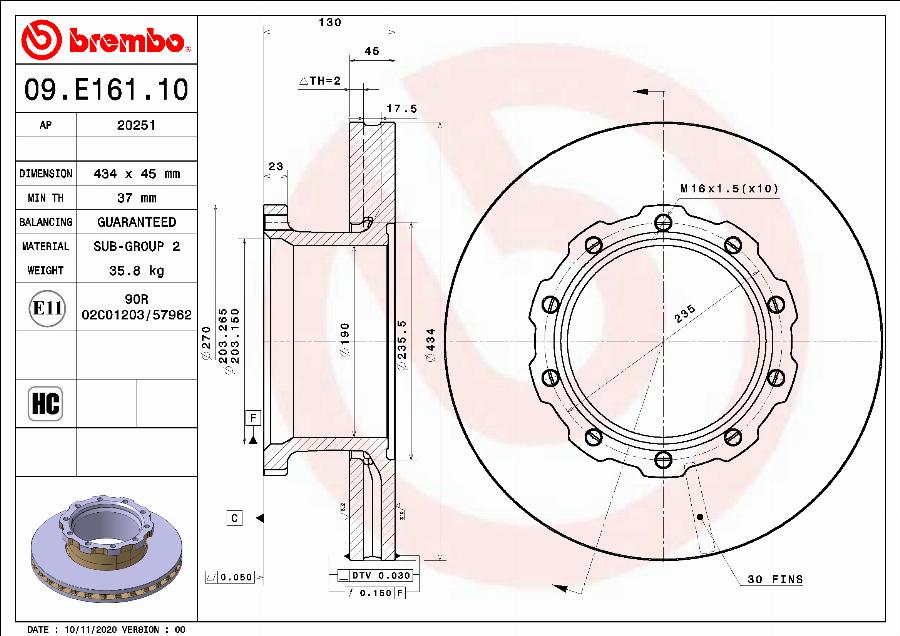 Brembo 09.E161.10 - Jarrulevy inparts.fi