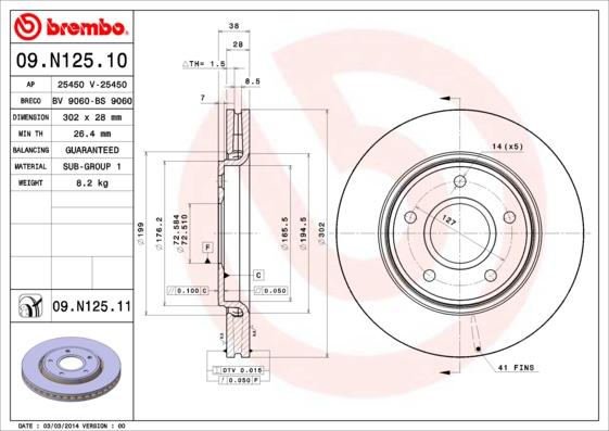 Brembo 09.N125.11 - Jarrulevy inparts.fi