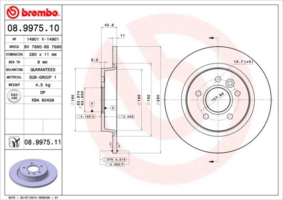 Brembo 08.9975.11 - Jarrulevy inparts.fi