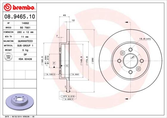 Brembo 08.9465.10 - Jarrulevy inparts.fi