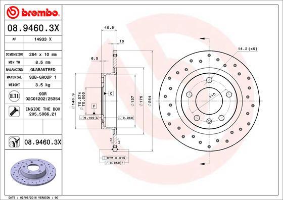 Brembo 08.9460.3X - Jarrulevy inparts.fi