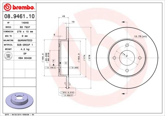 Brembo 08.9461.10 - Jarrulevy inparts.fi