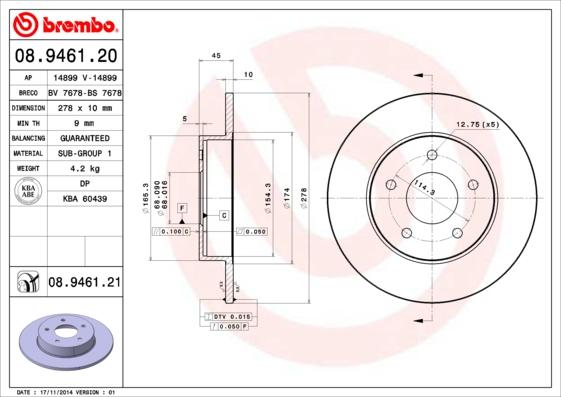 Brembo 08.9461.20 - Jarrulevy inparts.fi