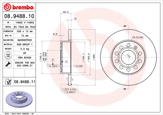 Brembo 08.9488.10 - Jarrulevy inparts.fi