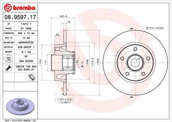 Brembo 08.9597.17 - Jarrulevy inparts.fi