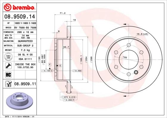 Brembo 08.9509.14 - Jarrulevy inparts.fi