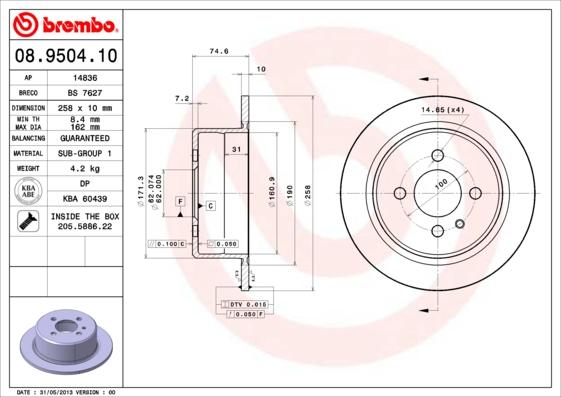 Brembo 08.9504.10 - Jarrulevy inparts.fi