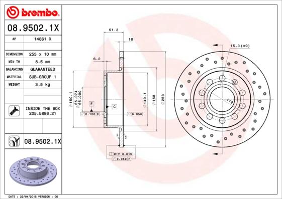 Brembo 08.9502.1X - Jarrulevy inparts.fi