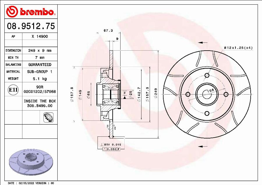 Brembo 08.9512.75 - Jarrulevy inparts.fi