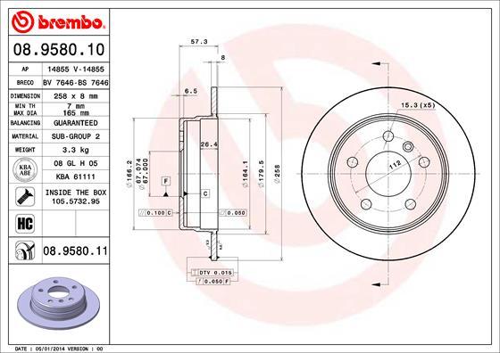 Brembo 08.9580.11 - Jarrulevy inparts.fi