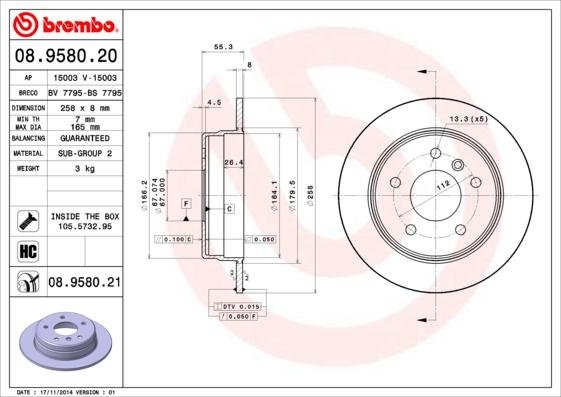 Brembo 08.9580.20 - Jarrulevy inparts.fi