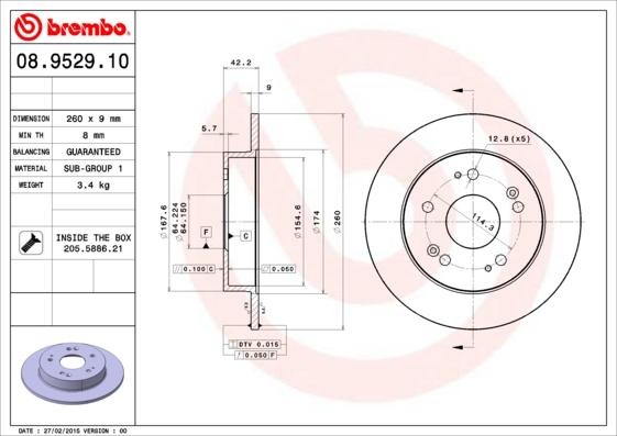 Brembo 08.9529.10 - Jarrulevy inparts.fi