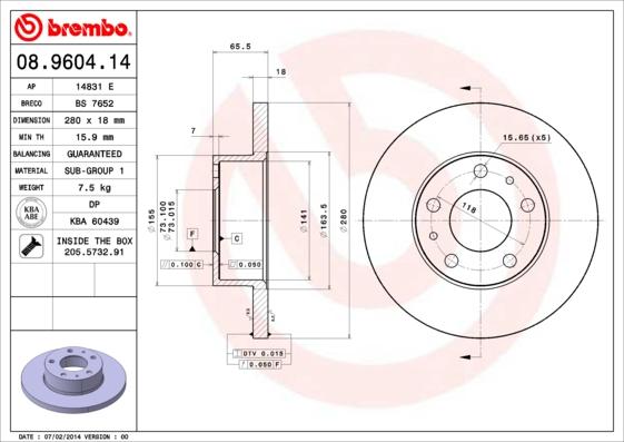 Brembo 08.9604.14 - Jarrulevy inparts.fi