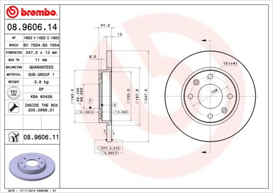 Brembo 08.9606.11 - Jarrulevy inparts.fi