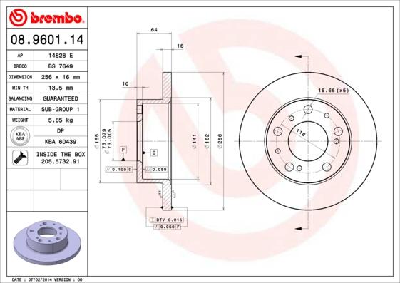 Brembo 08.9601.14 - Jarrulevy inparts.fi