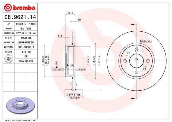 Brembo 08.9621.14 - Jarrulevy inparts.fi