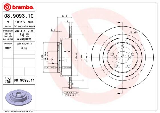 Brembo 08.9093.10 - Jarrulevy inparts.fi