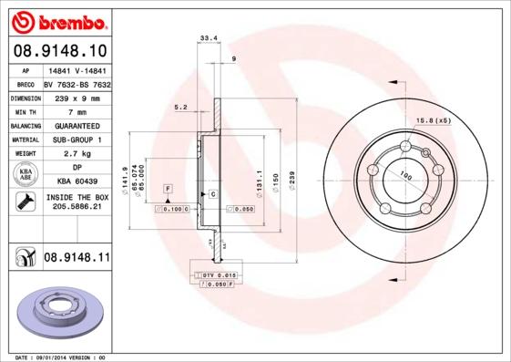 Brembo 08.9148.11 - Jarrulevy inparts.fi