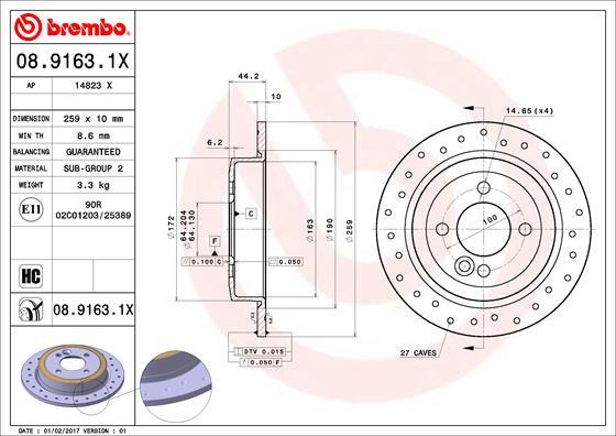 Brembo 08.9163.1X - Jarrulevy inparts.fi