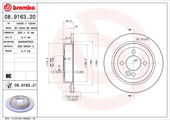 Brembo 08.9163.20 - Jarrulevy inparts.fi