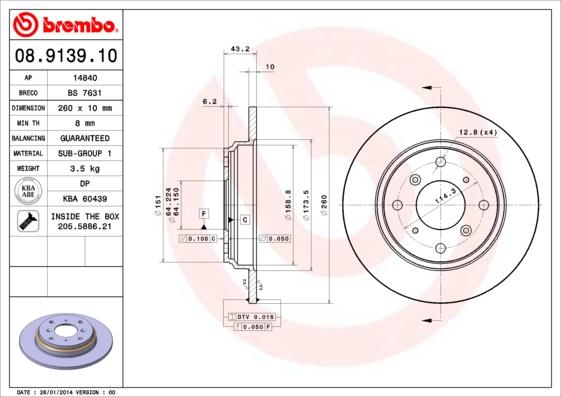 Brembo 08.9139.10 - Jarrulevy inparts.fi