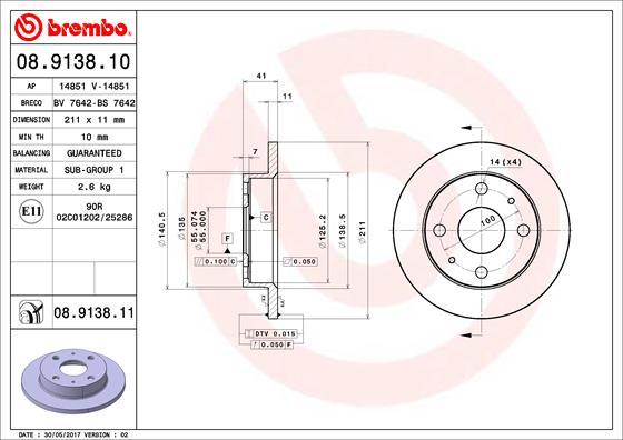 Brembo 08.9138.11 - Jarrulevy inparts.fi