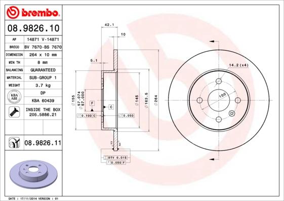 Brembo 08.9826.11 - Jarrulevy inparts.fi