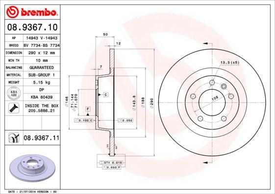 Brembo 08.9367.10 - Jarrulevy inparts.fi