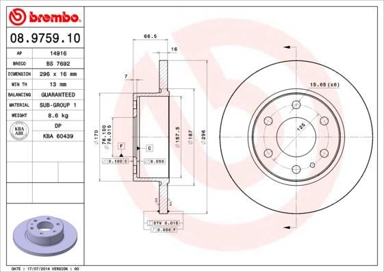 Brembo 08.9759.10 - Jarrulevy inparts.fi