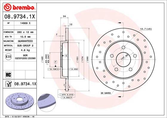 Brembo 08.9734.1X - Jarrulevy inparts.fi