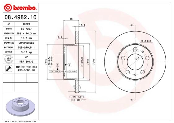 Brembo 08.4982.10 - Jarrulevy inparts.fi